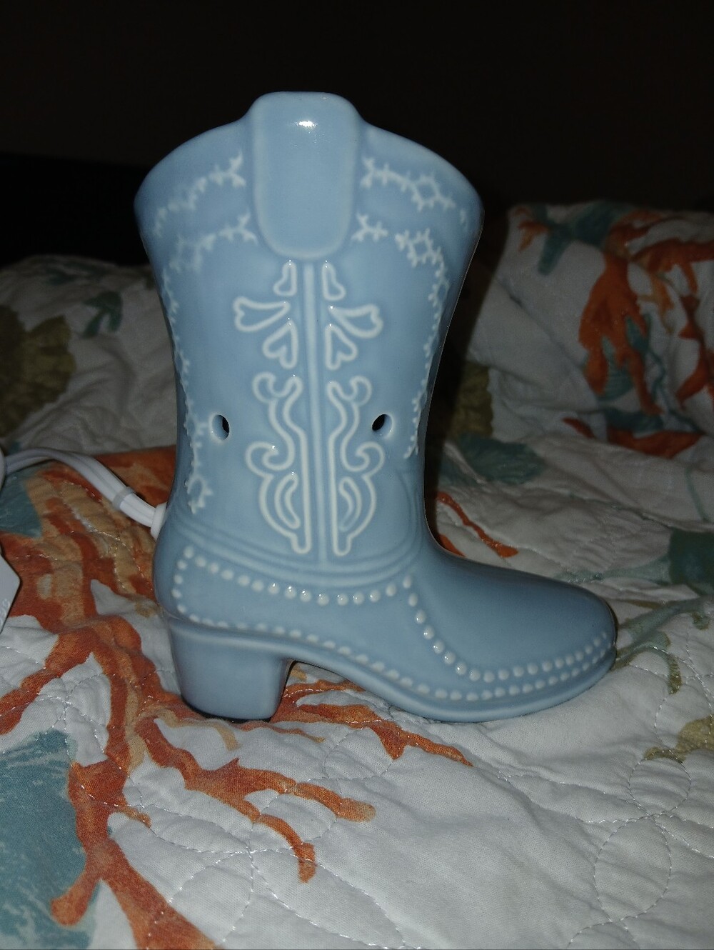 Light Blue Ceramic Cowgirl Boot Wax Warmer